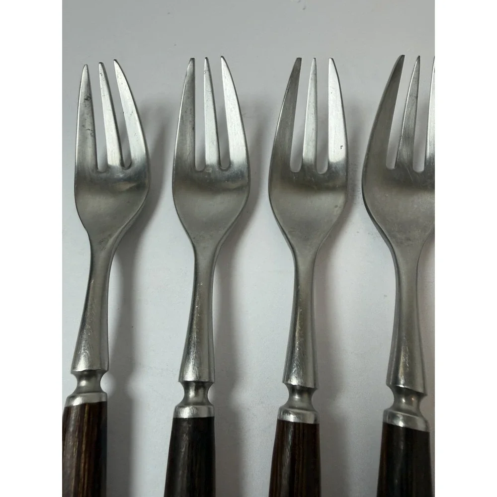 MCM Dansk Wood Accent Stainless Steel Salad Forks Jens Quistgaard Lot 5